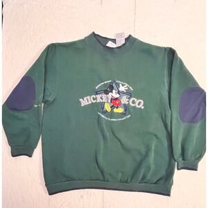 Vintage Mickey & Co Disney Sweatshirt Green Elbow Patches Adult L